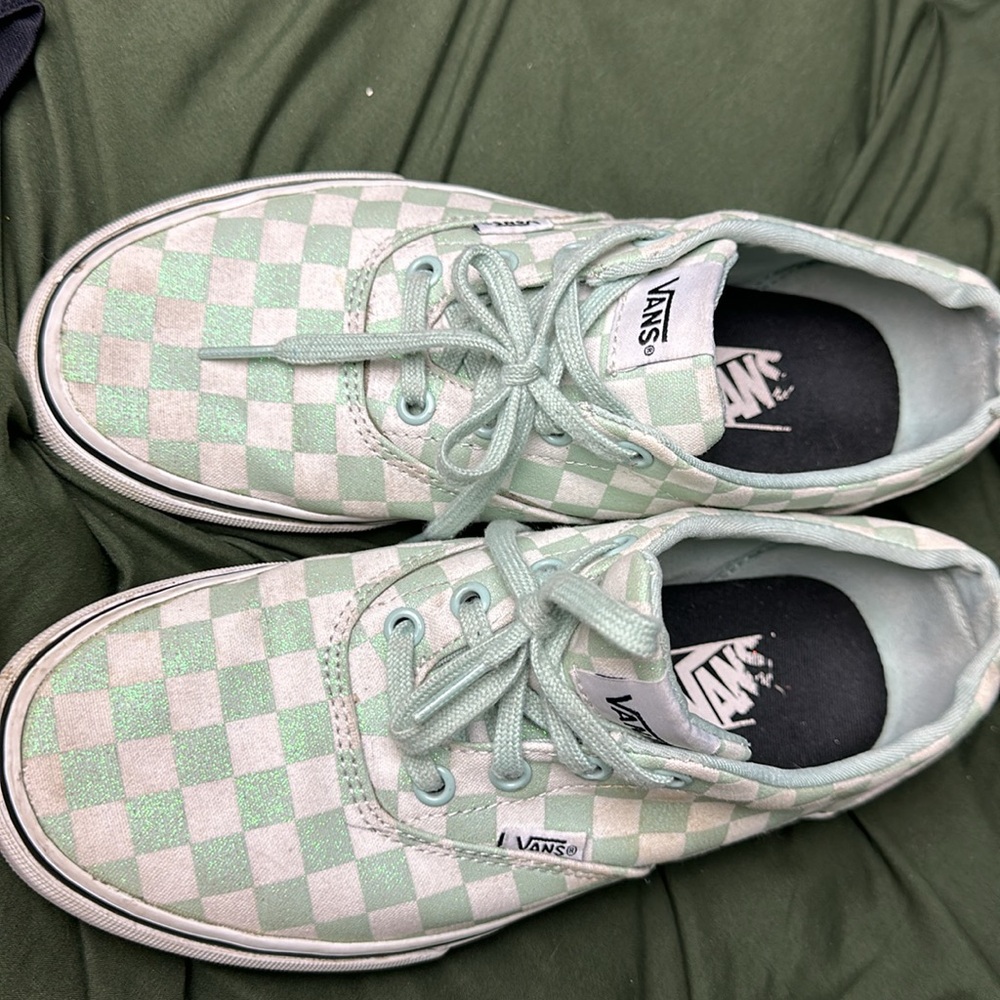 Vans Size 8 Teal Sparkle Checkered